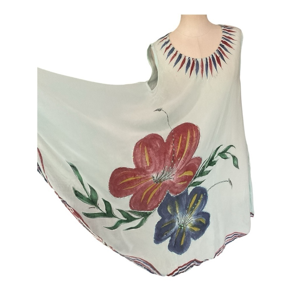 India Boutique Handpainted Floral Sleeveless Dress One Size - Picture 3 of 7